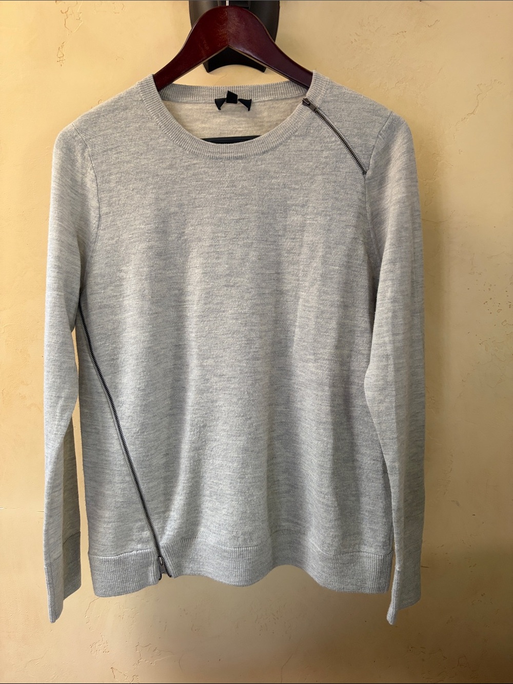 Sz L J. Crew Light Gray Women’s Zip-Accent Merino Wool Sweater